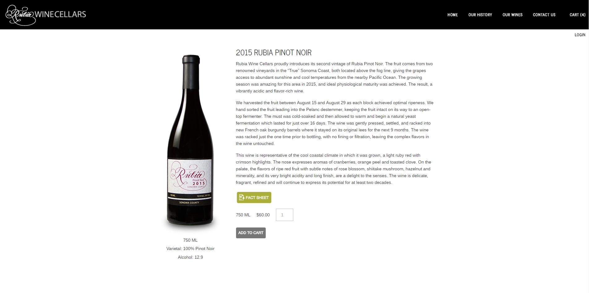 Rubia Winecellars Product Page